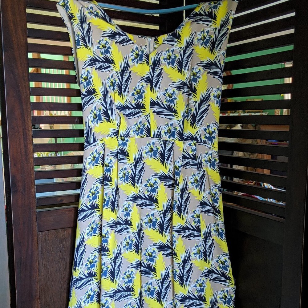 J CREW Yellow Floral Silk Sleeveless Midi Dress